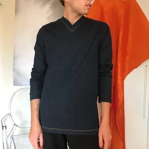 PRADA SS11 stretchy indigo denim v neck pullover